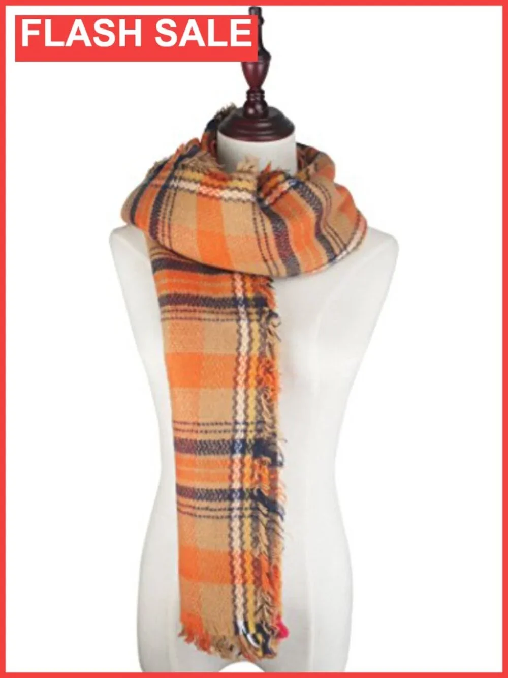 Oversized Plaid Blanket Scarf 100% Acrylic Tassel Winter Wrap
